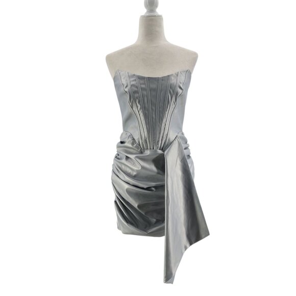 NWOT Lavish Alice Womens 8 Dress Metallic Faux Leather Silver Corset Strapless - Picture 1 of 12